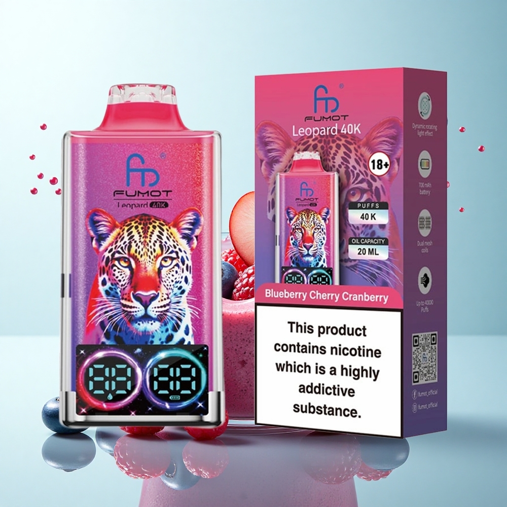 Fumot Leopard 40K Puffs Blueberry Cherry Cranberry 5% Nicotine 700mAh Dual Mesh