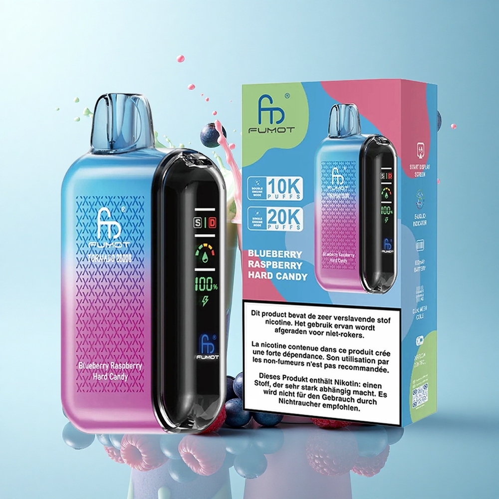 Fumot Tornado 20000 Puffs Blueberry Raspberry Hard Candy with Dual Mesh Coil and 2% Nicotine