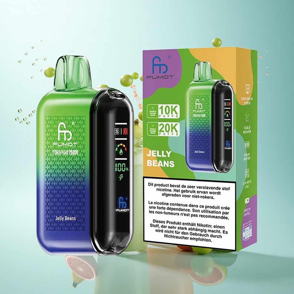 Fumot Tornado 20000 Puffs Jelly Beans Dual Mesh 850mAh Smart Display Nicotine 2%