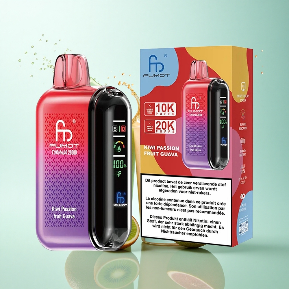 Fumot Tornado 20000 Puffs Kiwi Passion Fruit Guava 850mAh Dual Mesh