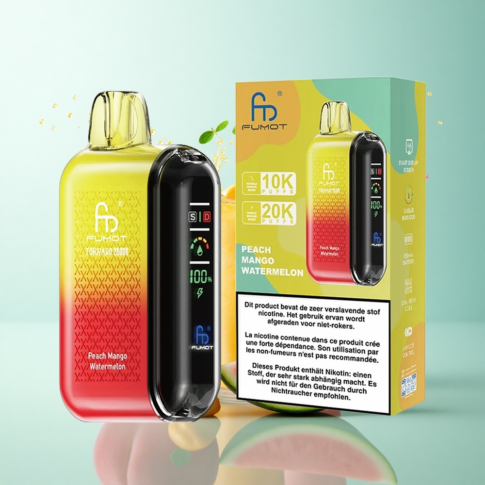 Fumot Tornado 20000 Puffs Peach Mango Watermelon Dual Mesh Coil 850mAh