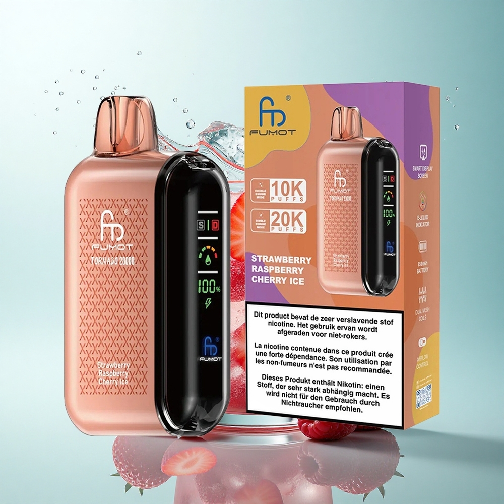 Fumot Tornado 20000 Puffs Strawberry Raspberry Cherry Ice Dual Mesh 850mAh 2% Nicotine