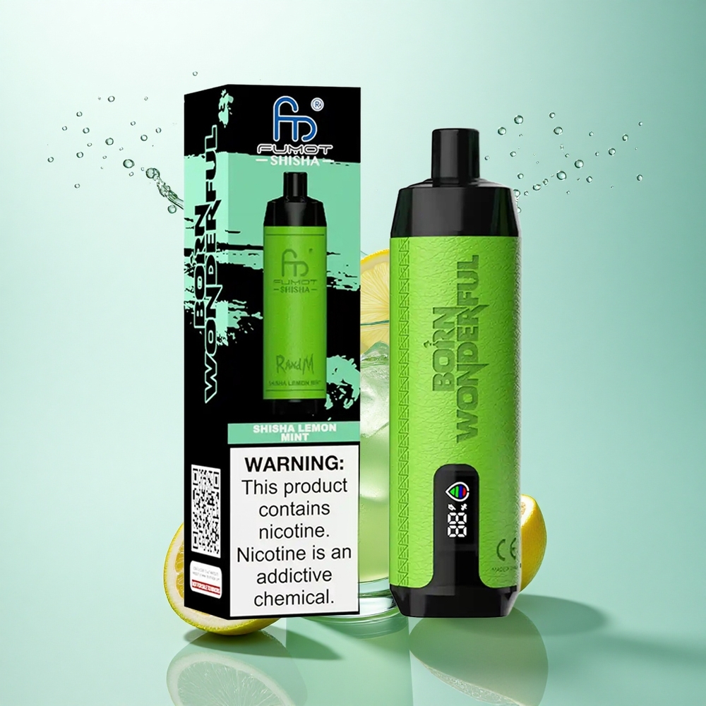 RandM Fumot Shisha 10000 Puffs Shisha Lemon Mint 18ml Mesh Coil 0.5% Nicotine