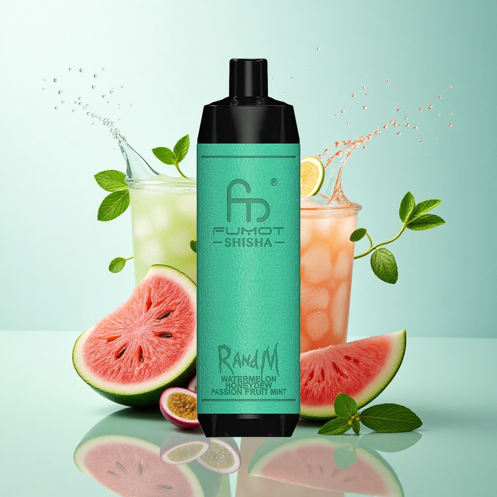 RandM Fumot Shisha 10000 Puffs Watermelon Honeydew Passion Fruit Mint 0.5% Nicotine 850mAh Type-C