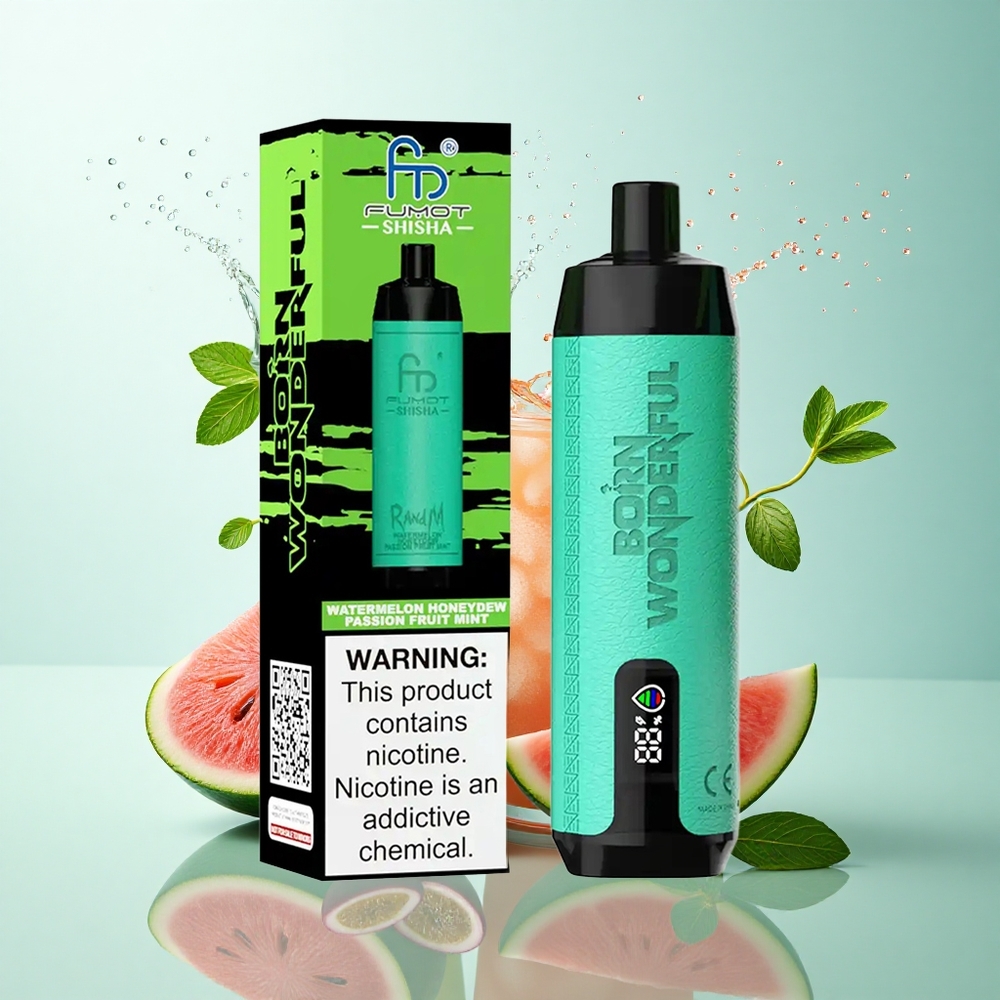 RandM Fumot Shisha 10000 Puffs Watermelon Honeydew Passion Fruit Mint 0.5% Nicotine 850mAh Type-C
