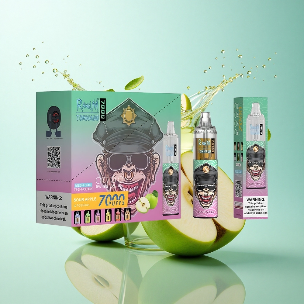 RandM Fumot Tornado 7000 Puffs Sour Apple Mesh 850mAh Air-Adjustable