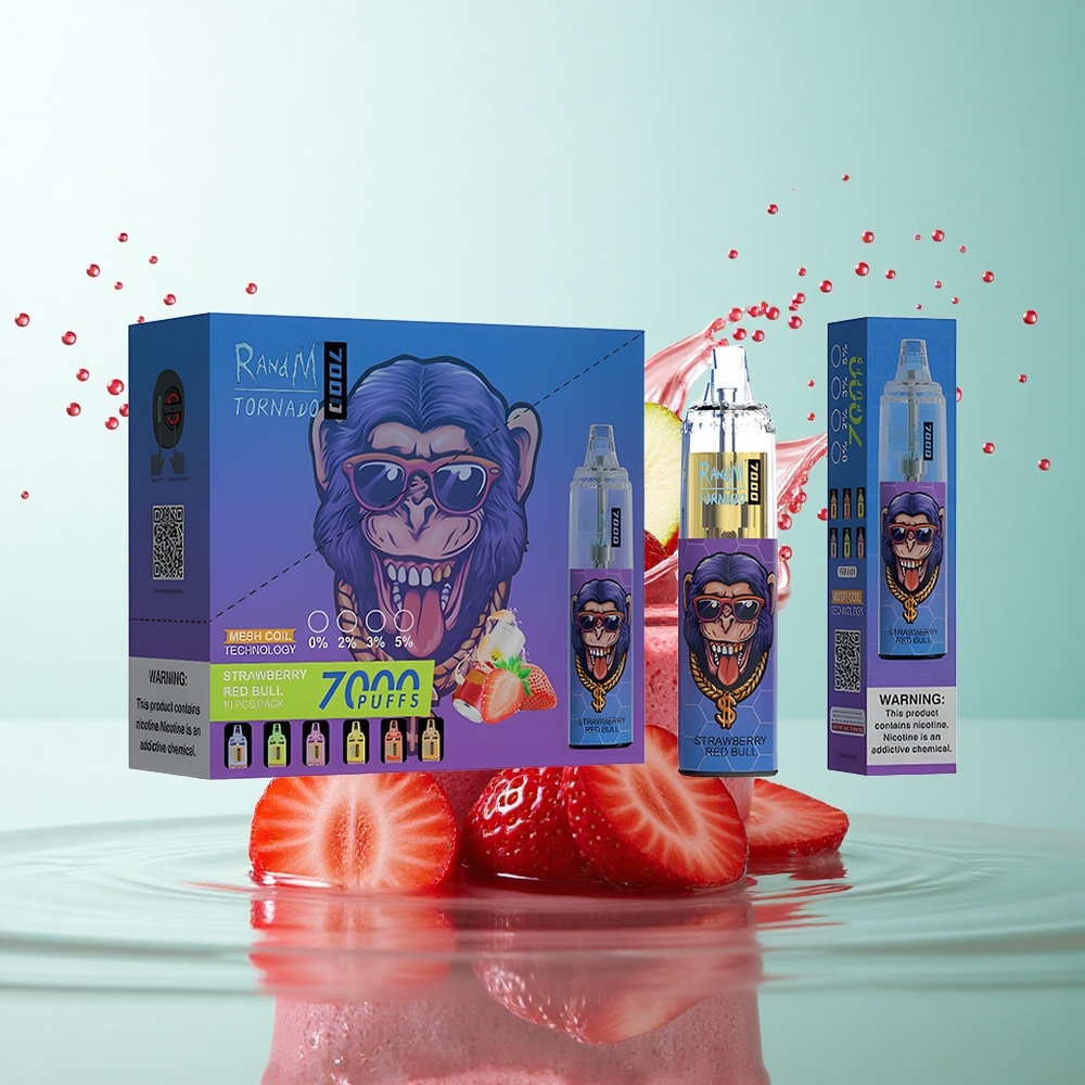 RandM Fumot Tornado 7000 Puffs Strawberry Red Bull 850mAh Mesh 5% Nicotine