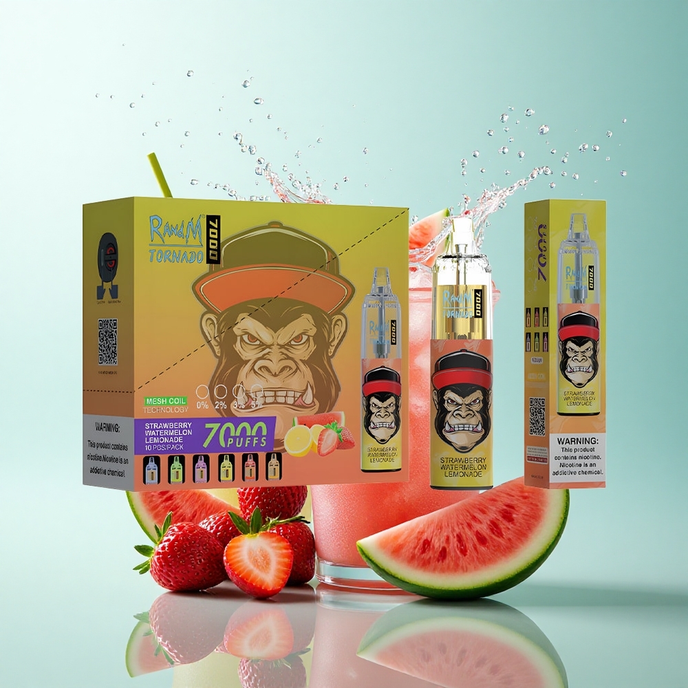 RandM Fumot Tornado 7000 Puffs Strawberry Watermelon Lemonade 850mAh Mesh Coil 5% Nicotine