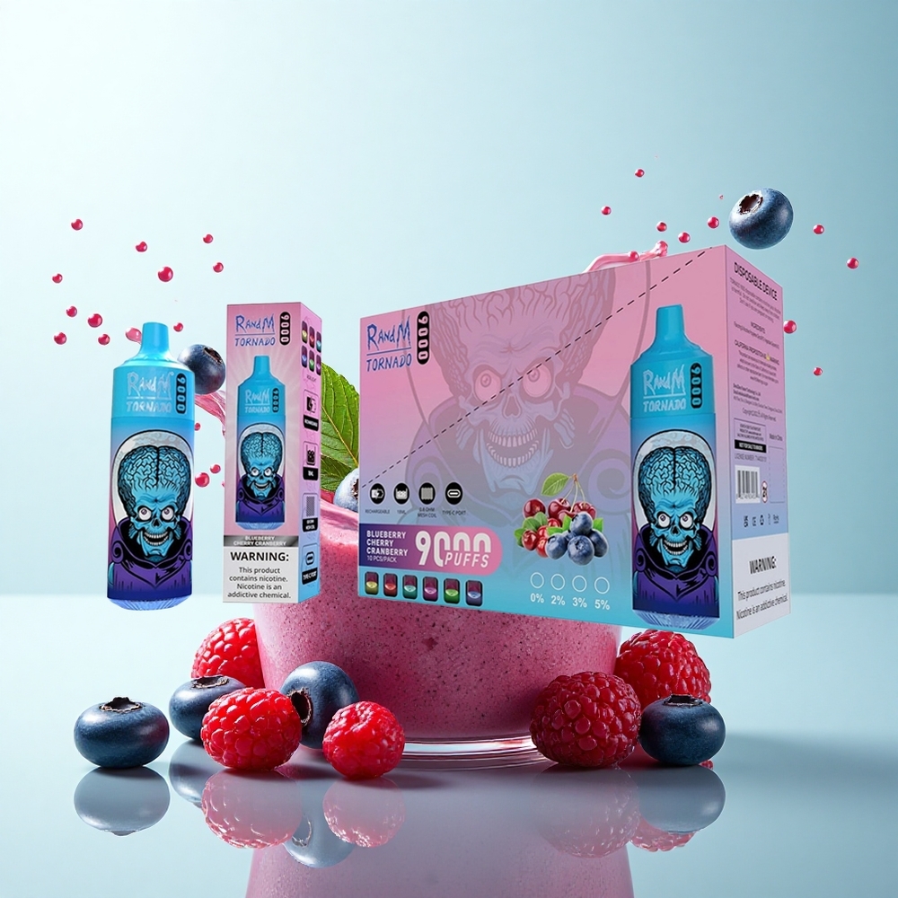 RandM Fumot Tornado 9000 Puffs Blueberry Cherry Cranberry 850mAh 18mL Mesh Coil
