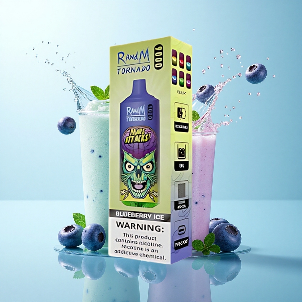 RandM Fumot Tornado 9000 Puffs Blueberry Ice Mesh Coil 18mL RGB Display