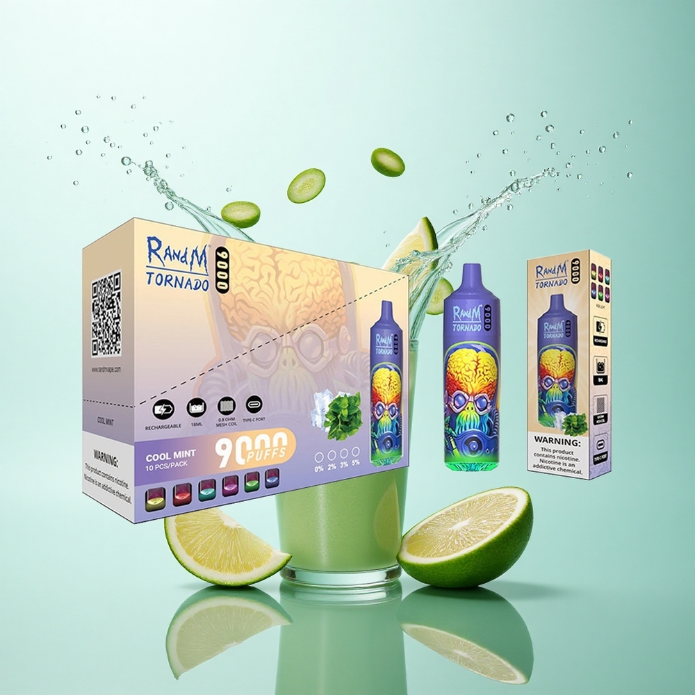 RandM Fumot Tornado 9000 Puffs Cool Mint Mesh Coil 18mL RGB Display