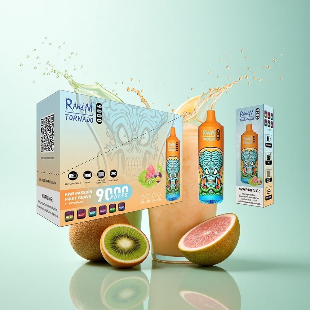 RandM Fumot Tornado 9000 Puffs Kiwi Passion Fruit Guava 850mAh 18mL Mesh Coil