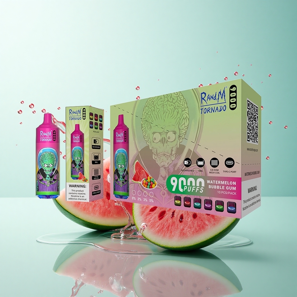RandM Fumot Tornado 9000 Puffs Watermelon Bubble Gum 850mAh 18mL Mesh Coil
