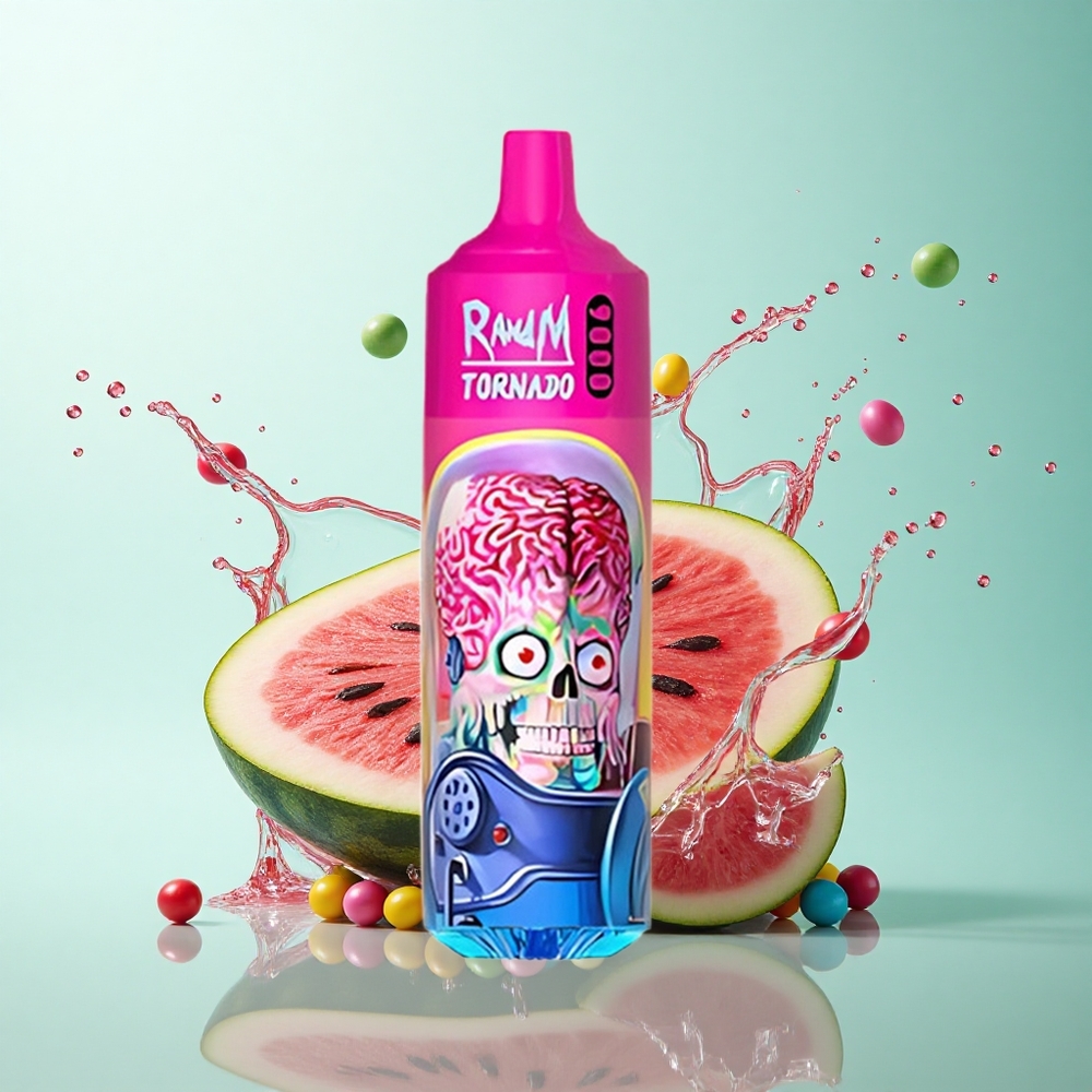RandM Fumot Tornado 9000 Puffs Watermelon Skittles 850mAh Mesh Coil RGB Display