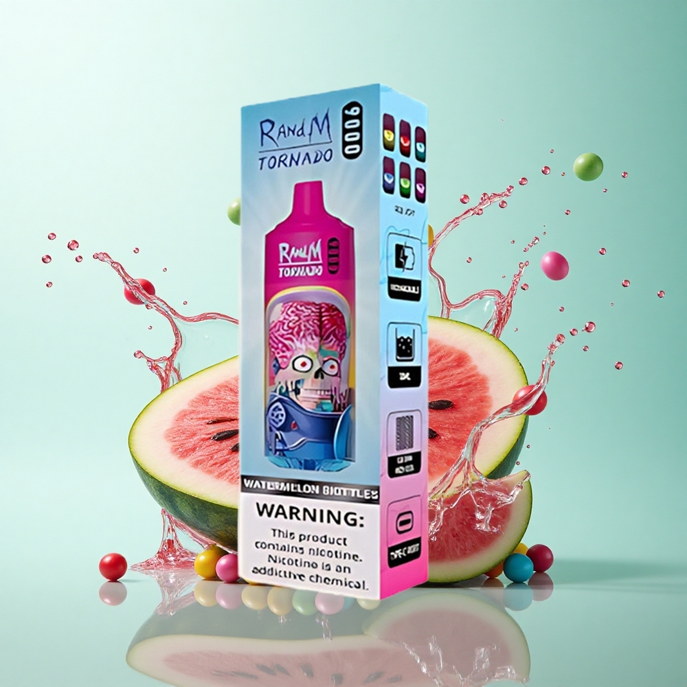 RandM Fumot Tornado 9000 Puffs Watermelon Skittles 850mAh Mesh Coil RGB Display