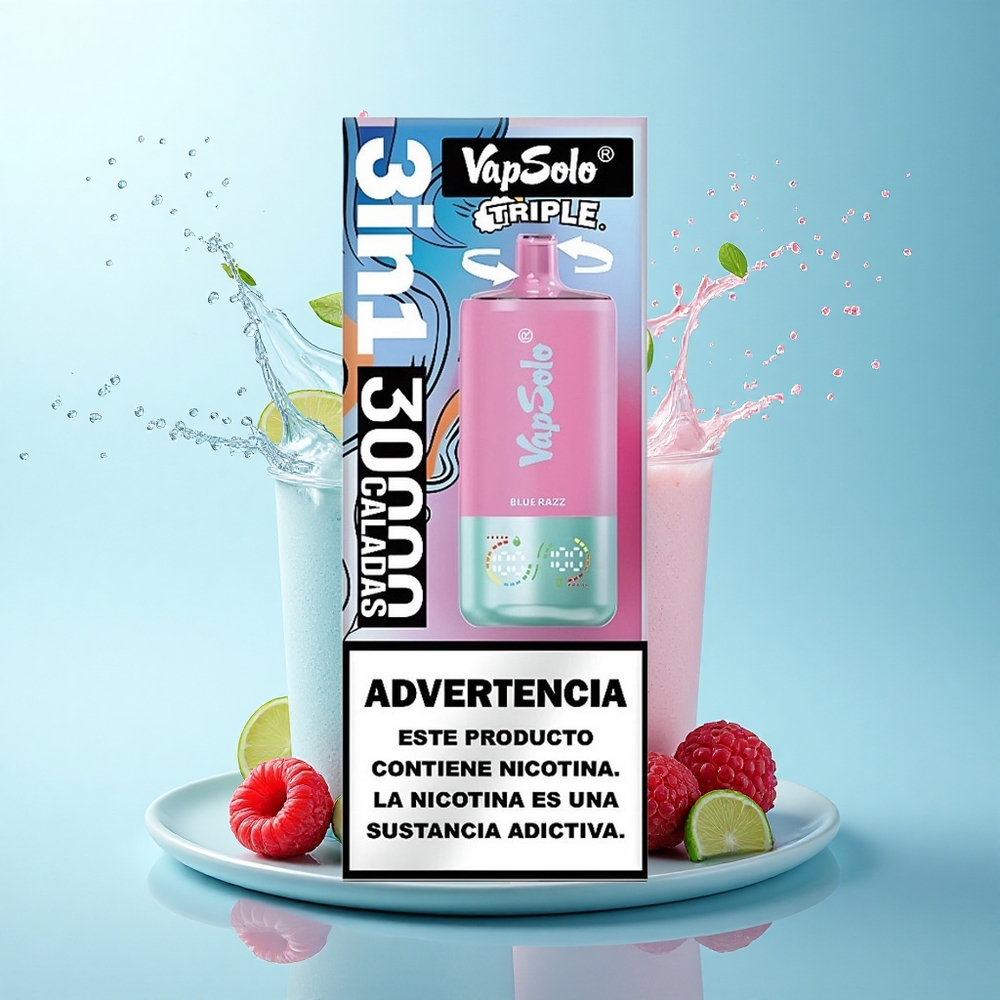 Vapsolo Triple 30000 Puffs Blue Razz 40ml 20mg Nicotine Type-C