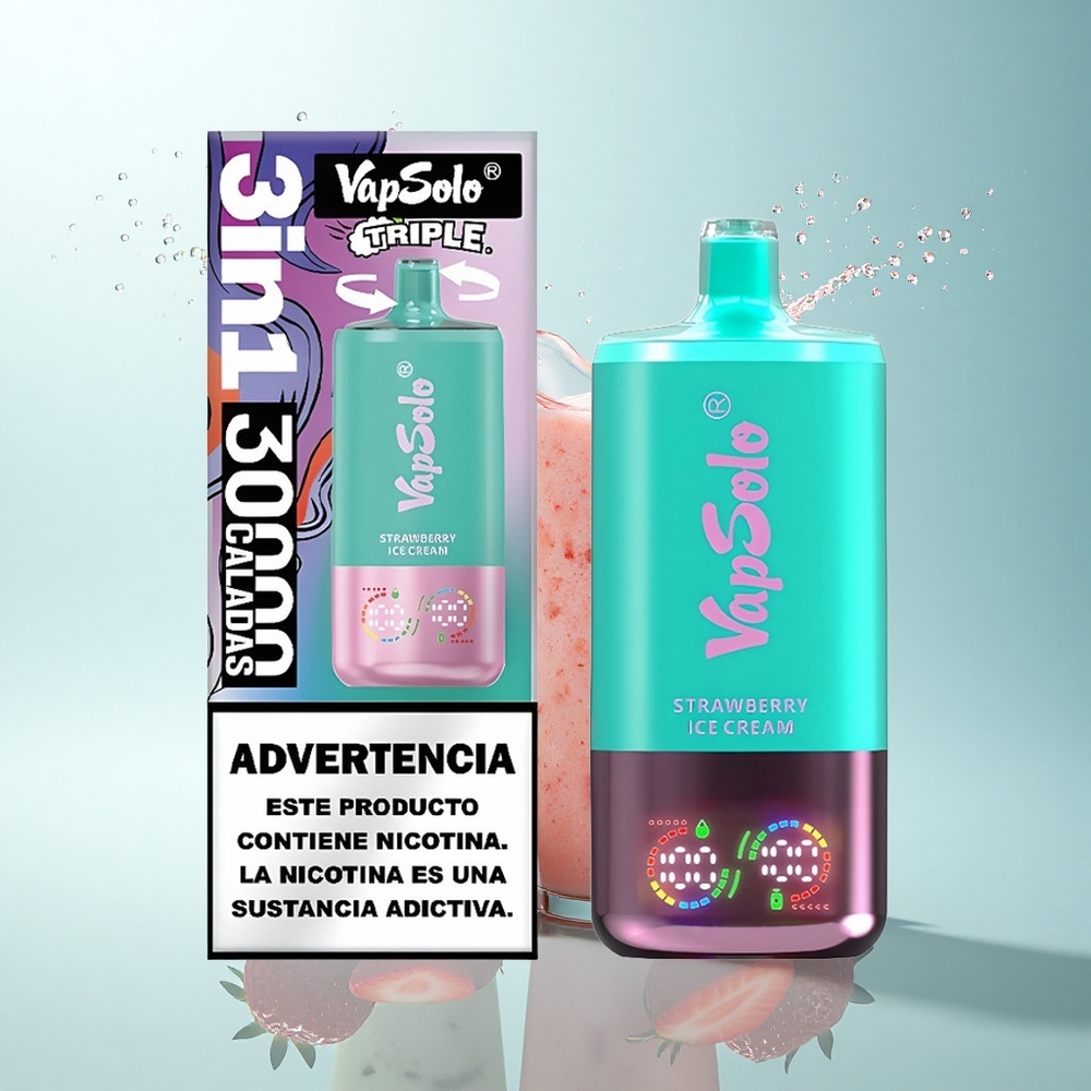 Vapsolo Triple 30000 Puffs Strawberry Ice Cream 40ml 20mg Nicotine Type-C