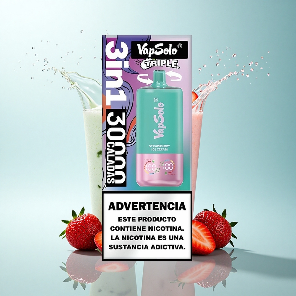 Vapsolo Triple 30000 Puffs Strawberry Ice Cream 40ml 20mg Nicotine Type-C