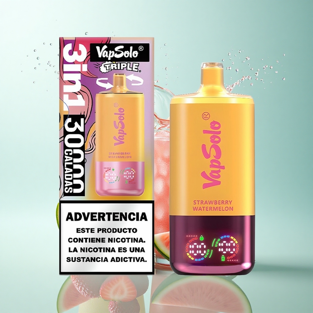 Vapsolo Triple 30000 Puffs Strawberry Watermelon & Lemon Peach 40ml Nicotine 20mg/ml Type-C