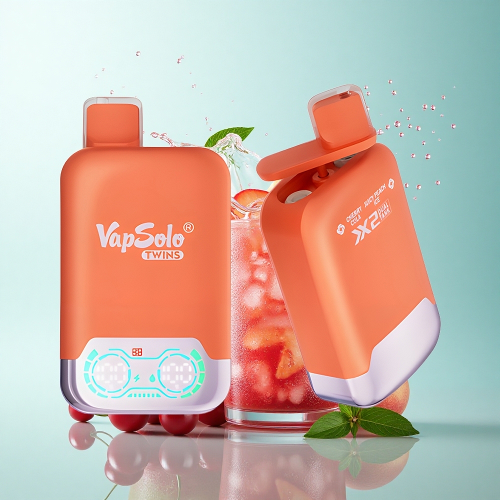 Vapsolo Twins 20000 Puffs Cherry Cola & Juicy Peach Ice 40ml Dual Tank Type-C 20mg Nicotine