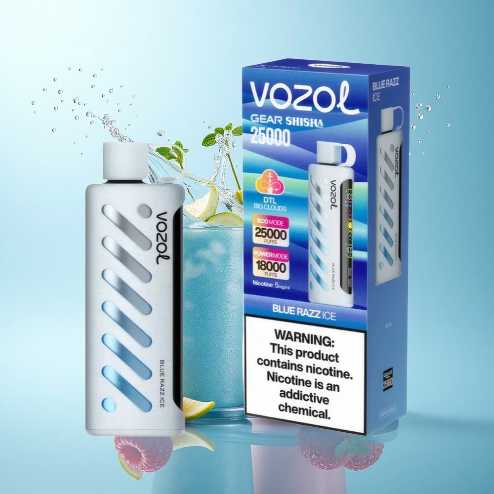 VOZOL Gear Shisha 25000 Puffs Blue Razz Ice with Dual Mesh & 5mg Nicotine