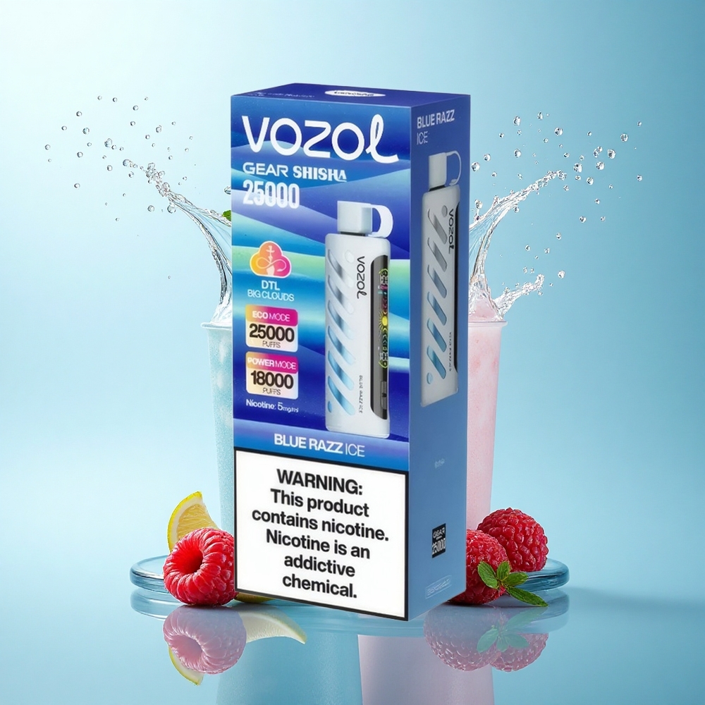 VOZOL Gear Shisha 25000 Puffs Blue Razz Ice with Dual Mesh & 5mg Nicotine